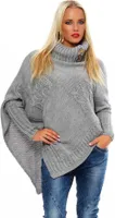 30-01 Mississhop Damen Poncho Strick Pullover weiche Strickjacke Cape Umhang Überwurf One Size Grau