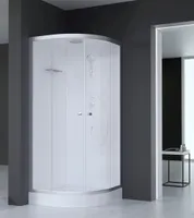Dusche komplett MARWELL Komplettdusche Fertigdusche Silver Round 90 x 90 x 217 cm - Runddusche mit Fronteinstieg - Duschkabine mit hochwertigen Aluminiumprofilen - Einstiegshöhe 15 cm