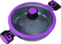 Ø28cm Servierpfanne ca. 7.5cm hoch KING® Click-Grip Aluguss mit Keramikbeschichtung Innen: FUSION TI / abnehmbare Griffe / Farbe: Berry