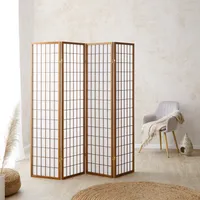 Homestyle4u Paravent Raumteiler 4 teilig Holz Braun Reispapier Weiß Sichtschutz Trennwand