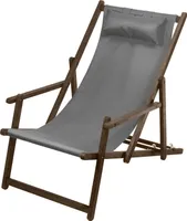 Liegestuhl Sonnenliege mit Armlehne und Kopfkissen Premium Gartenliege Buchenholz grau