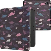 kwmobile Klapphülle kompatibel mit Tolino Vision 6 Hülle - eReader Case - Bunte Dinos Violett Gelb Blau