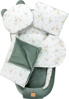 JUKKI® Baby Nestchen XXL 5tlg MINKY SET für Neugeborene [Madam Goose & Olive Velvet] 2seitig 120x65cm Babynest, Matratze, Decke, 2x Kissen