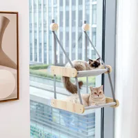 Purpurra Fensterliege Doppelt, Holzrahmen, 6 Saugnäpfe, für Katzen bis 22 kg