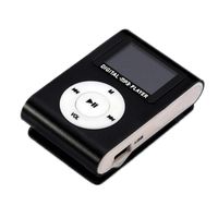 Mini MP3 přenosný hudební přehrávač s kovovým pouzdrem a klipem na zadní straně, mini LCD displej, černý