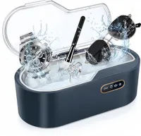 Ultraschallreiniger, 450ml Hochfrequenz Ultraschallreiniger, 45000HZ Schall-Schmuckreiniger mit One-Touch-Bedienung, Dunkelblau