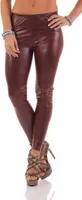 Damen Leggings Latex Look Lack Glanz, Bordo-Matt M