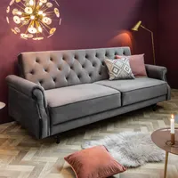 Chesterfield 3-Sitzer Sofa MAISON BELLE AFFAIRE 220cm grau Samt mit Schlaffunktion Schlafsofa Schlafcouch