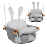 TULANO Hop 33 | Babyschaukel Kinderschaukel | Indoor Outdoor | Sicherheitsgurt | Tragfähigkeit bis 60kg | von 6 bis 36 Monaten | aus Holz | Grau