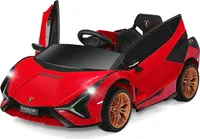 COSTWAY 12V Lamborghini Kinder Elektroauto mit 2,4G-Fernbedienung, Kinderauto 3-5km/h mit MP3, Radio, Musik und LED-Scheinwerfer, für Kinder von 3-8 Jahren (Rot)