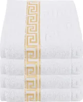 Luxus Medusa Handtücher 4er Set 50x90 cm - Weiß - feinste Ringgarn Baumwolle / Jacquard Webung / Hochflor Frottee mit Medusa Flachprägung und goldener Medusa Bordüre