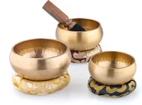 Klangschalen 3 Stück mit Klöppel und Kissen - Meditation Singing Bowl Set 8 bis 11 cm Durchmesser