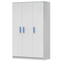 Kleiderschrank Drehtürenschrank Kinderkleiderschrank Schrank 120cm Weiß/Weiß mit blauen Griffen - JONAS 19