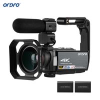 ORDRO HDR-AE8 4K WiFi Digitale Videokamera Camcorder DV-Recorder 30MP 16X Digitalzoom IR Nachtsicht 3-Zoll-IPS-LCD-Touchscreen mit 2-teiligen wiederaufladbaren Batterien + zusaetzliches 0,39-fach Weitwinkelobjektiv + externes Mikrofon + Gegenlichtblende + Kamerahalter