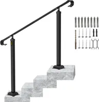 VEVOR Geländer Treppengeländer Handlauf für 3 Stufen Eisen Schwarz 140x13,5x97cm