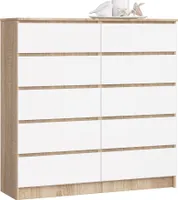Komoda AKORD K120 Dąb Sonoma 120 cm 10 szuflad kolor Biały mat 120x40x121 cm
