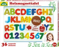 Dřevěná magnetická tabule LENA s 26 písmeny a 10 magnetickými číslicemi
