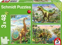 3 x 48 Teile Schmidt Spiele Kinder Puzzle Abenteuer mit den Dinosauriern 56202