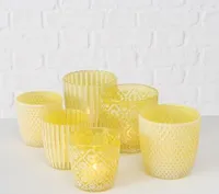 Windlicht Patty, Teelichthalter Glas gelb matt H 7-9 cm, 6er Set (= 3x2er Set)