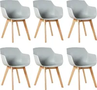 HJ_WeDoo 6er Set Sessel Skandinavisch Wohnzimmerstuhl Modern Esszimmerstühle mit solide Buchenholz Bein, Grau