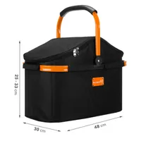 Kühlkorb Einkaufskorb Alubox Design schwarz orange mit Deckel - Picknickkorb - ohne Geschirr - Henkel Klappbar Korb wasserfest von innen