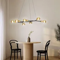 Trio Leuchten - Design Hängelampe I Pendellampe I Pendelleuchte schwarz mit Gold I Messingenen 7-Lichtern - Dirk I Wohnzimmer I Schlafzimmer - Stahl Länglich - LED geeignet E27