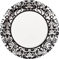 Unique Party - Damask - jednorazové taniere 8-pack - papier SG23511 (jedna veľkosť) (čierna/biela)