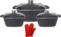 Cheffinger CF-SQC01: 6-Teiliges Kochgeschirr aus Marmor mit Küchenhandschuhen