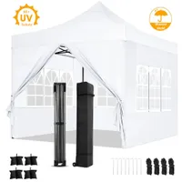 Pawilon 3x3 Wodoodporny Stabilny Zimoodporny Namiot imprezowy z 4 panelami bocznymi Składany pawilon Pop up Ochrona UV 50+ Pawilon ogrodowy Z torbą transportową, biały