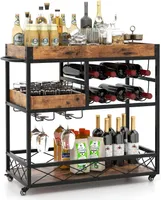 KOMFOTTEU Wózek do serwowania z wyjmowaną tacą, wózek kuchenny z 8 stojakami na wino i uchwytem na kieliszki, wózek barowy do baru kuchennego 80x40x83cm