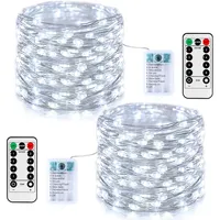 2X 10M LED White Copper Wire Fairy Lights Battery Waterproof 8 Modes Timer Indoor Outdoor Fairy Lights Garden Patio Party Wedding Christmas Decoration