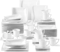 MALACASA, Serie Carina, 60 tlg. Cremeweiß Porzellan Geschirrset Kombiservice mit 12 Kaffeetassen, 12 Untertassen, 12 Dessertteller, 12 Suppenteller und 12 Flachteller