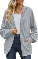 ASKSA Damen Kapuzenjacke Sweatshirt mit Reissverschlus Einfarbig Zip Hoodie Oversize Sweatjacke, Grau, L