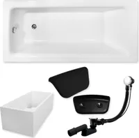 Badewanne Rechteck Set 5in1 160x75 mit Premium Ablaufgarnitur und Füßen GRATIS + Wannenträger + Kopfstütze in Schwarz | BADLAND TALIA