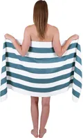Betz XXL Saunatuch 70 x 180 cm STREIFEN BERLIN  Badetuch 100% Baumwolle Farbe – weiss/taubenblau