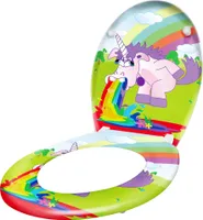 ACXIN WC Sitz mit Absenkautomatik Klodeckel mit Absenkautomatik aus Duroplast und Edelstahl, Antibakteriell, Leicht zu Reinigen, Abnehmbar (Regenbogen und Pferd)