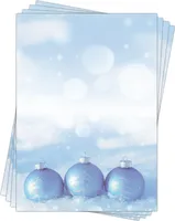 Motivpapier Briefpapier (Weihnachten-5182, DIN A4, 25 Blatt) wunderschöne blau silberne Weihnachtskugeln im glitzernden Schnee