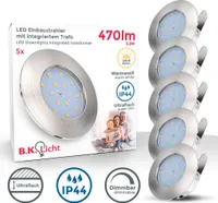 5 LED vestavných bodových světel stmívatelných 230V bodový strop IP44 ultraplochá sada