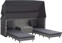 vidaXL Ausziehbares 3-Sitzer-Schlafsofa mit Dach Poly Rattan Grau