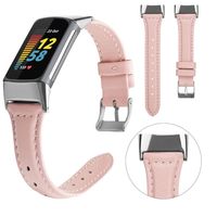 Für Fitbit Charge 5 Hochwertiges Leder Uhr Watch Smart Sport Armband Rosa Frauen Größe S