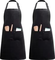2 Stücke verstellbare Schürze mit 2 Taschen, Kochenschürze Küchenschürze für Küche, Restaurant, café (Schwarz Polyester)