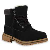 Mytrendshoe Warm Gefütterte Damen Stiefeletten Outdoor Worker Boots Schuhe 814368, Farbe: Schwarz, Größe: 41