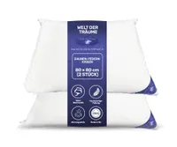 2 Stück (Set) Daunenkissen | 3 Kammer Kopfkissen | Füllgewicht: 1600 Gramm | 100% Baumwollbezug | Kopfkissen 80x80 Daunen