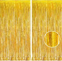 Gold Metallische Lametta Vorhänge Hintergrund, Funkeln Vorhängen Dekoration für Geburtstagsfeier Abschluss Hochzeitsfoto Hintergrund Weihnachten Party (2 Stück,1x2.5m)