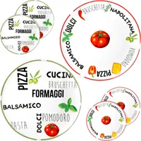 6er Set Pizzateller Tomate | Weiß mit Dekor Grün & Rot Ø 31cm groß Teller für Pizzen