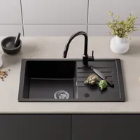 CECIPA granitový dřez kuchyňský dřez granitový dřez 78x45, možnost montáže vlevo nebo vpravo, černá