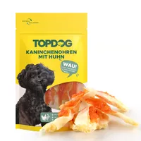 TOP DOG Kaninchenohren mit Hühnerfilet - Kausnack für Hunde - 12x 70g