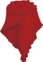 Poncho Damen Strick Wolle Trachtenumhang Cape Winterumhang Stola, Strickponcho Rüschen Rot