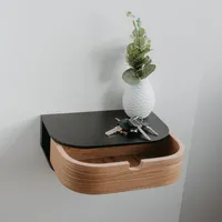 Kleine Hängendes Wandregal mit Schublade, abgerundete Ecken Design, Schwarz, Eiche