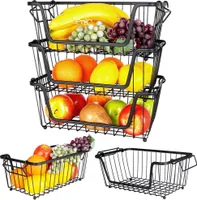 Vilde Obstkorb Obst-Etagere Loft-Korb aus Metall für Obst und Gemüse Aufbewahrungskorb schwarz, 3er-Set 32x20x13,5 cm
